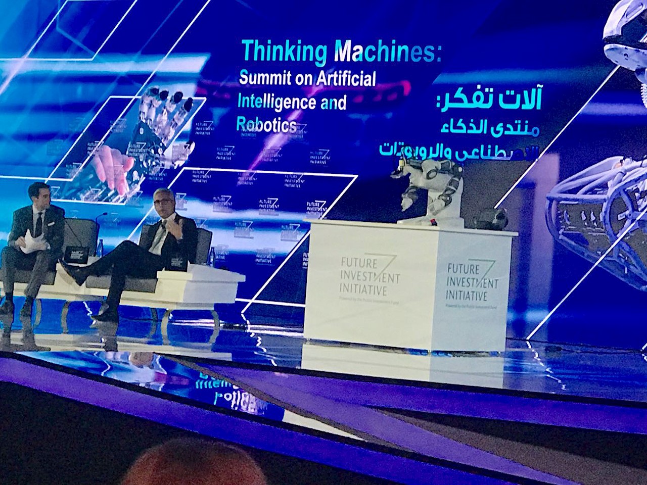 ABB's YuMi robot joined a discussion with Ulrich Spiesshofer and Andrew Ross Sorkin of the New York Times on AI and robotics.