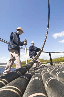 Loading of a submarine cable at the factory in Karlskrona, Sweden.