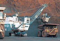 Open pit mining excavator