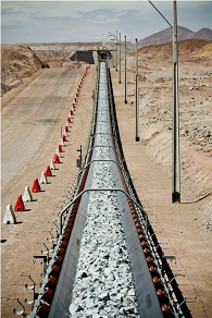 El sistema de correas transportadoras de la mina se controla dinámicamente mediante el variador de velocidad de medio voltaje de ABB. Imagen cortesía de Antofagasta.