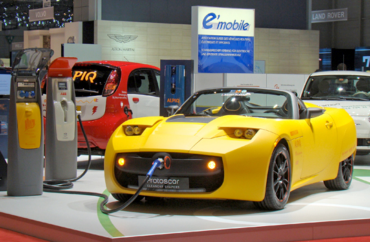 An electric vehicle connected to ABB’s DC fast-charging station.