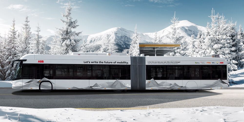 Bus elettrico dotato della premiata tecnologia ABB: gli e-bus TOSA
funzionano ininterrottamente con fermate di ricarica di 20 secondi