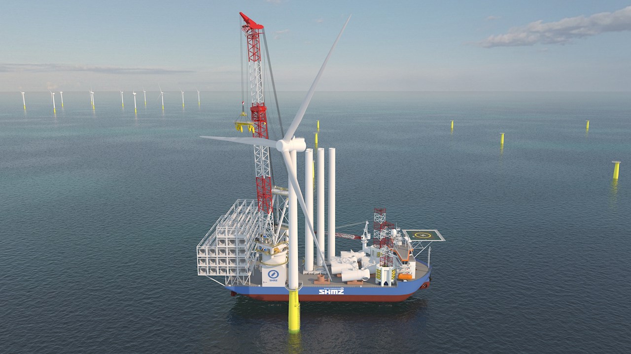 ABB i Norge leverer komplette og integrerte løsninger for automatisering, dynamisk posisjonering og kraft til Japans første jack-up havvindinstallasjonsfartøy (Ill. Shimizu Corp.).