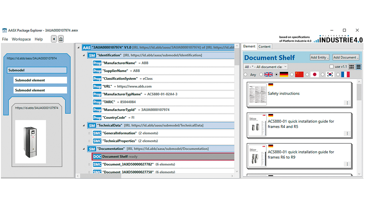 06 View of a product’s digital twin, including identification, technical data and documentation.