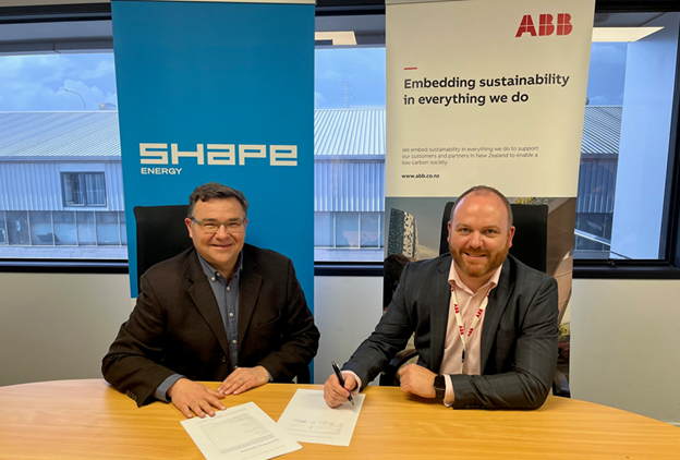 (L-R: Andrew Edwards, Chief Executive of Shape Group and Duncan Baker, Vice President, Marketing and Sales for Smart Power for ABB in New Zealand)