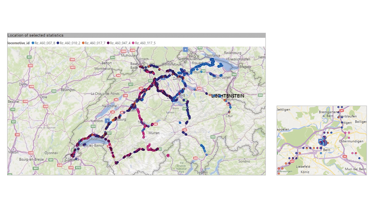 07 Kreisdiagramme auf einer Kartendarstellung zeigen die Nutzungshäufigkeit der Sandungsvorrichtung.