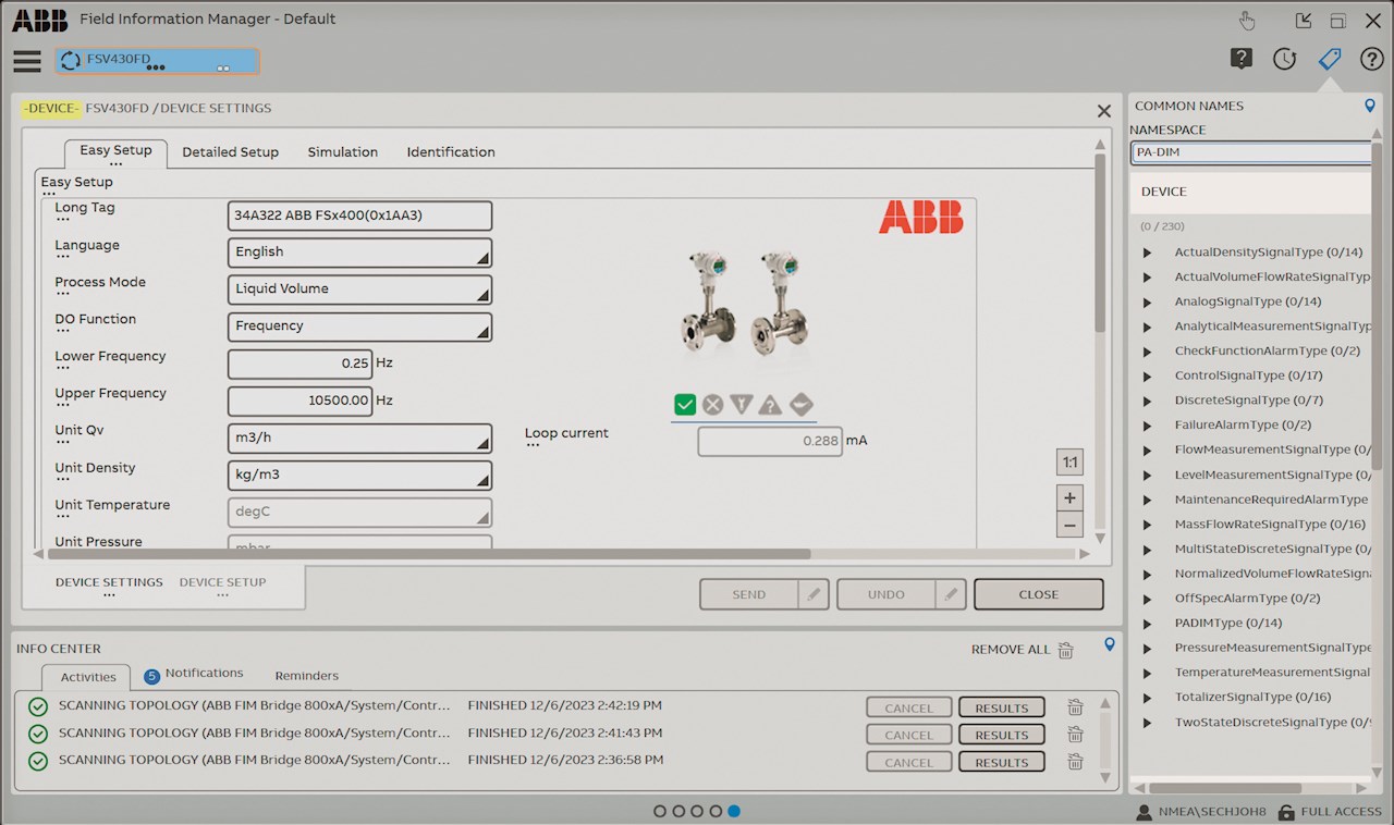 03 Ethernet-APL in combination with FIM (FDI device driver screenshot of Vortex flowmeter is shown) demonstrates that not only is device and system interoperability actually possible, but real-time data access is a snap