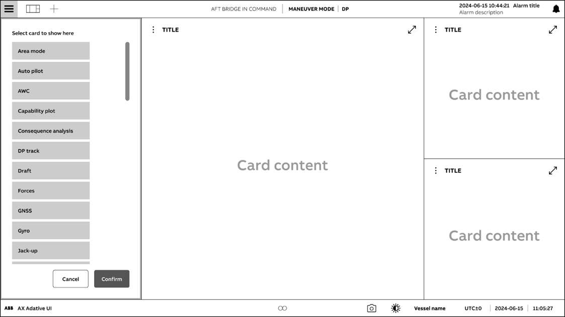 Figure 6: Wireframe of layout concept with choice of selectable content. Image credit: ABB