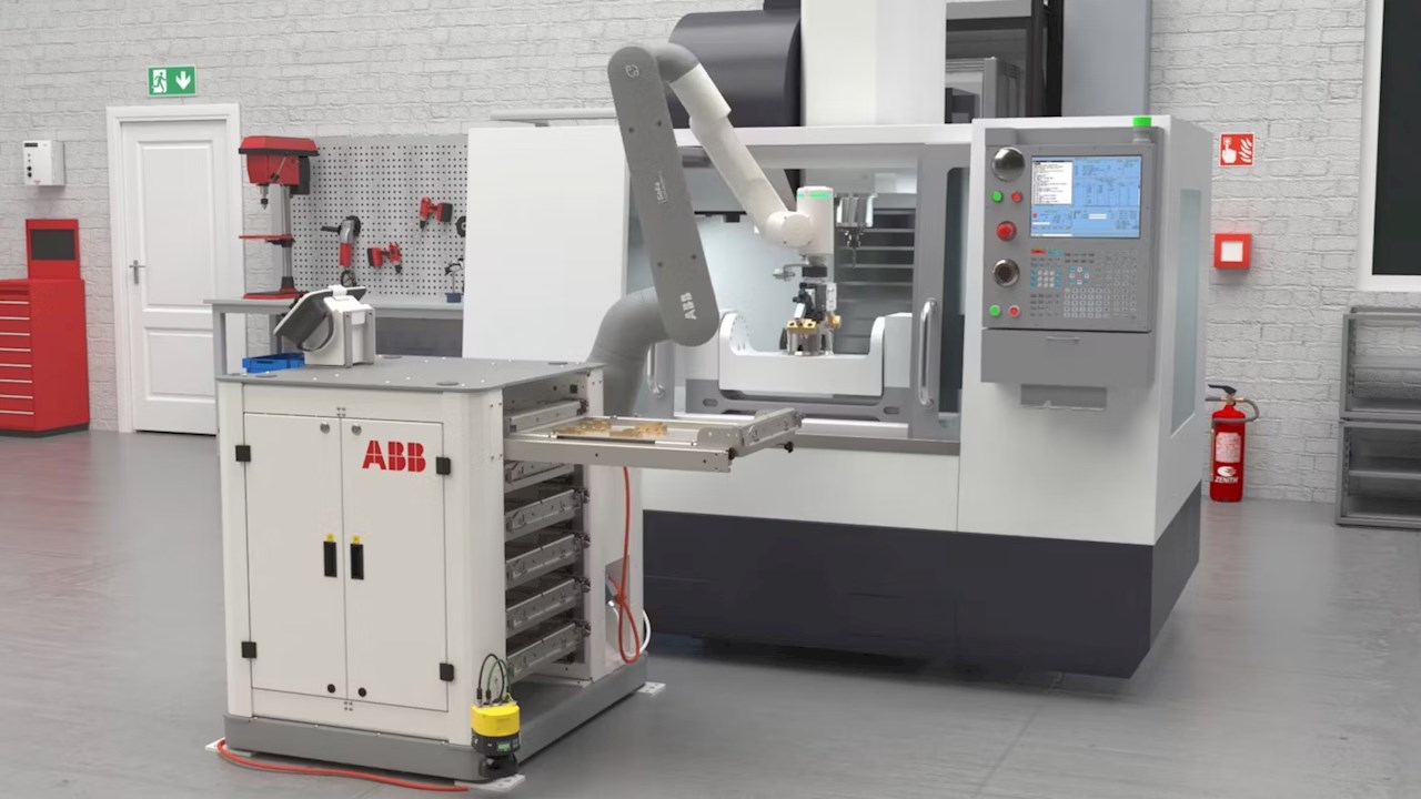 Az ABB OmniVance Collaborative Machine Tending Cell integrált teljes megoldást kínál a megmunkálógépek kiszolgálásához
