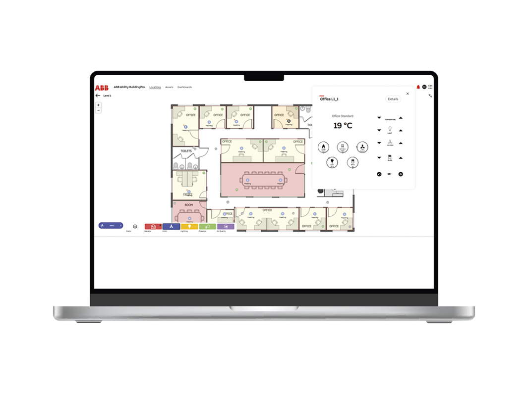 Über ABB BuildingPro lassen sich Gebäudedaten visualisieren, Anlagen überwachen und technische Systeme zentral steuern. 