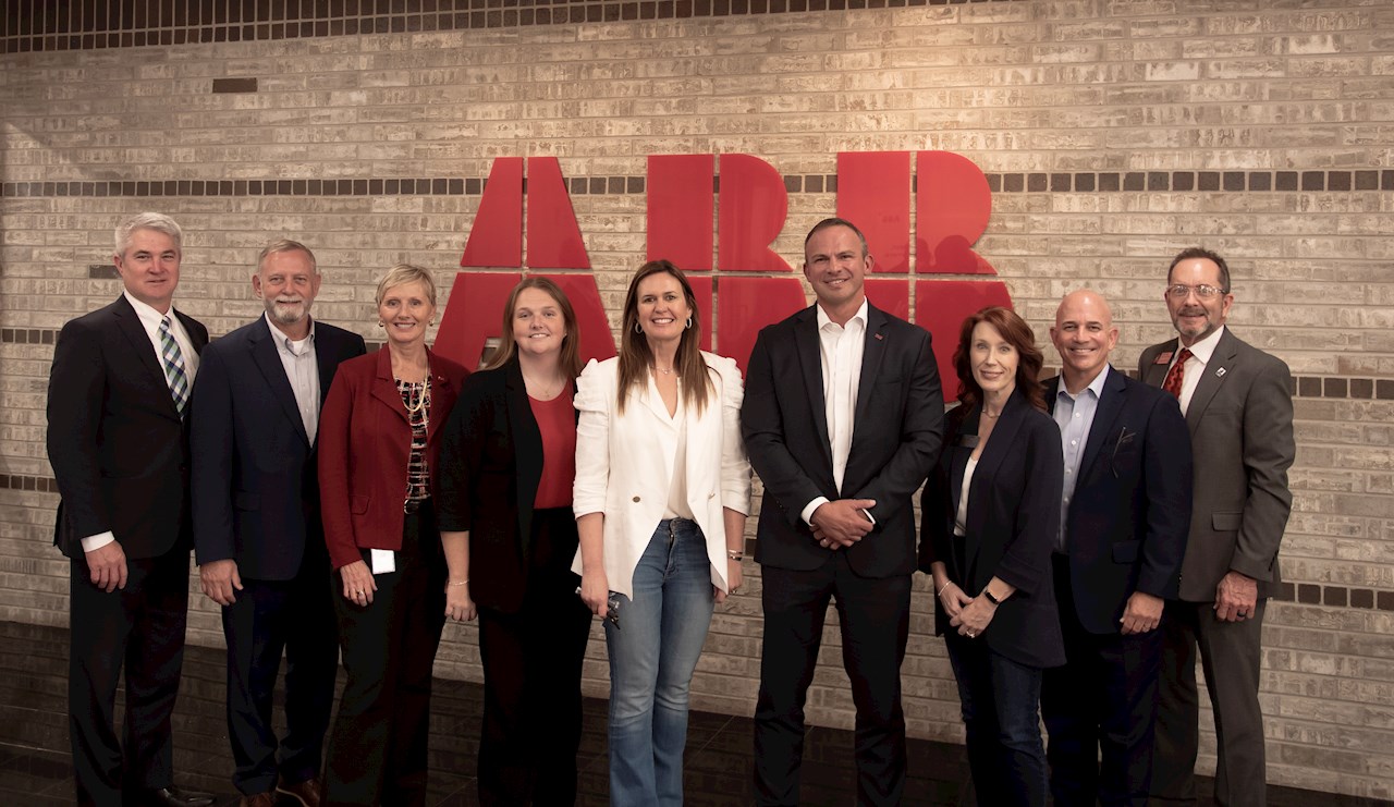 Gov. Sarah Huckabee Sanders tours ABB’s motor manufacturing facility in Fort Smith, where she met with employees and learned more about the company’s workforce development initiatives and community investments across the River Valley. Pictured (L-R) are Dr. Ken Warden, Commissioner of the Arkansas Division of Higher Education; Ryan Fitts, EVP Global Operations; Alison Mathieu, EVP Global Human Resources; Bridget Jones, Community Relations Manager; Governor Sarah Huckabee Sanders; Jesse Henson, President, NEMA Motors Division; Dr. Terisa Riley, UAFS Chancellor; Jason Green, ABB Country HR Manager-U.S.; Kendall Ross, UAFS Associate Vice Chancellor for Economic and Workforce Development.