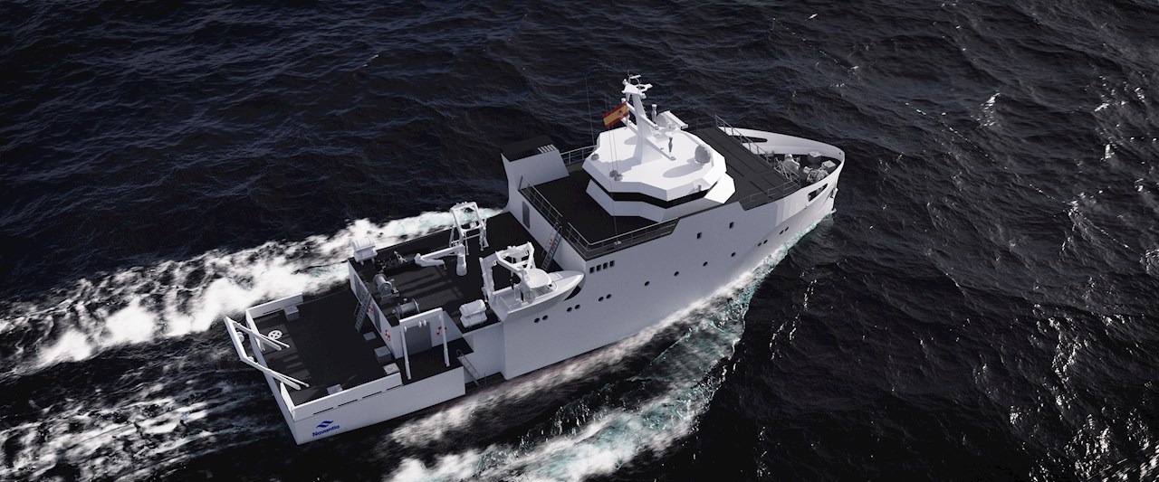 Illustration of a coastal hydrographic vessel from above -  image credit Navantia