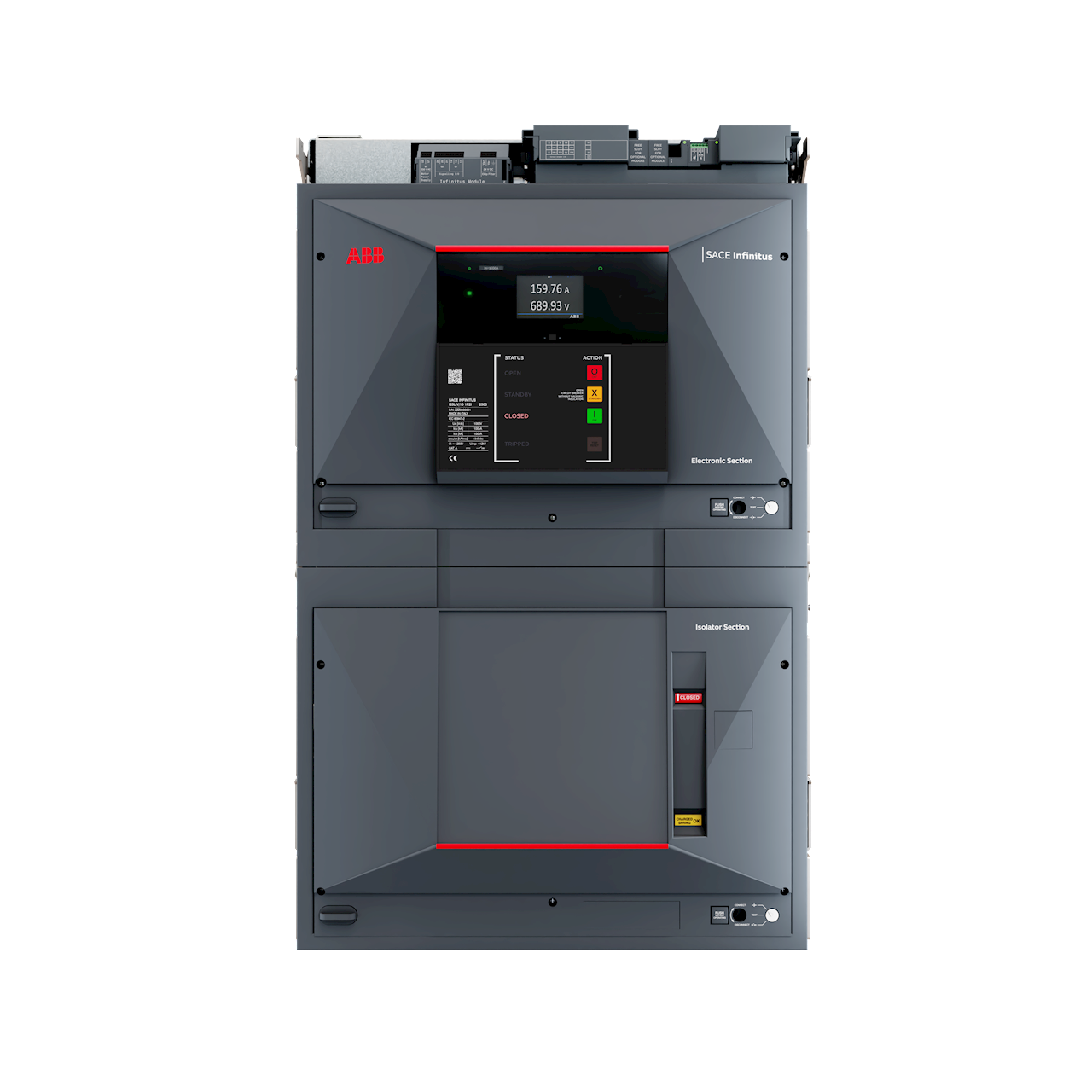ABB SACE Infinitus, the world's first fully IEC 60947-2 certified Solid State Circuit Breaker (SSCB), designed for supreme resilience and optimal efficiency in direct current power systems.